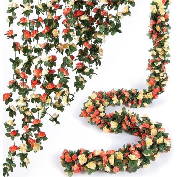 8Pcs 66FT Flower Garland, Artificial Rose Vine Flowers with Green Leaves Hanging - Picture 1 of 6